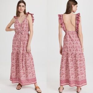 Faherty Hyland Maxi Dress Sun Up Block Print Size XL‎ Pink Printed Bohemian Boho